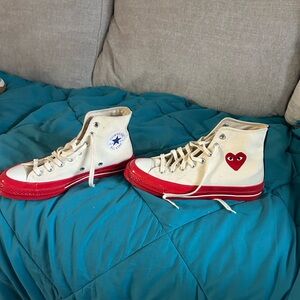 High-Top Canvas Sneakers in Cream & Red - Designer Heart Detail Converse size 7